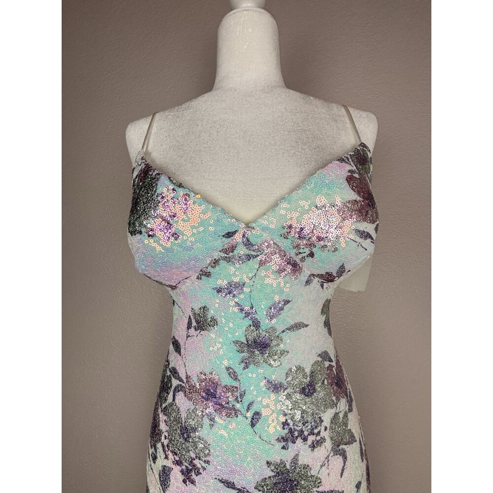 City Studio Floral Sequin Mermaid Dress Aqua Lilac Sz Large Fairy Whimsical - Picture 5 of 16